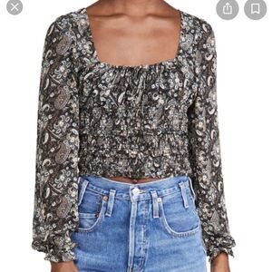 NWT Free People Lolita‎ chiffon dark combo paisley crop top, long sleeve medium